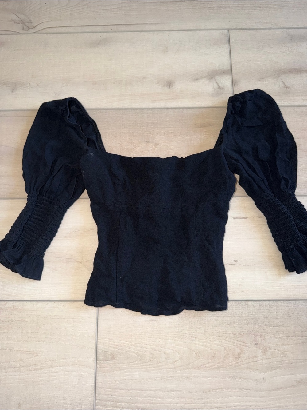 Reformation Black Square Neck Puff Short Sleeve Top Bustier Peasant 4